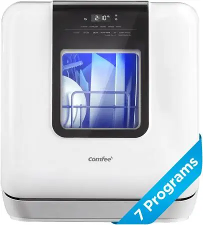 COMFEE Countertop Dishwasher, 6L Water Tank, 7 programs