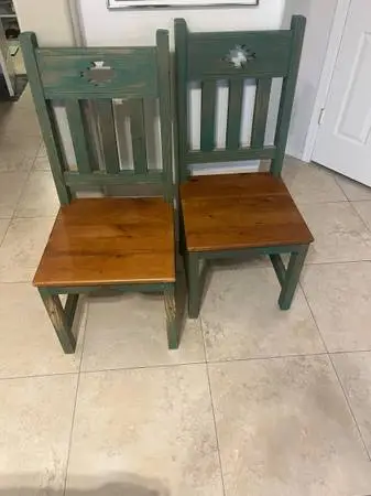 Pair of Two-tone Southwestern Rustic Spanish Mission style Dining Chairs