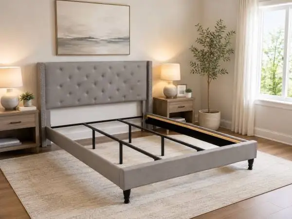 King size bed frame with headboard, side rails, footboard