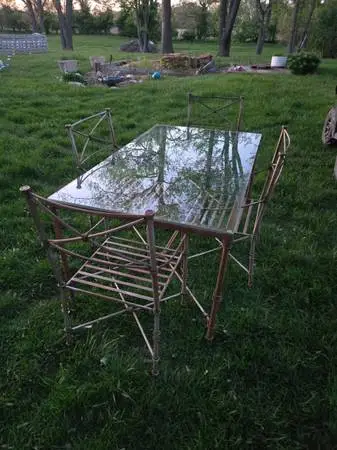 Vintage Neo Classic Diego Giacometti Style Iron Table & Chairs