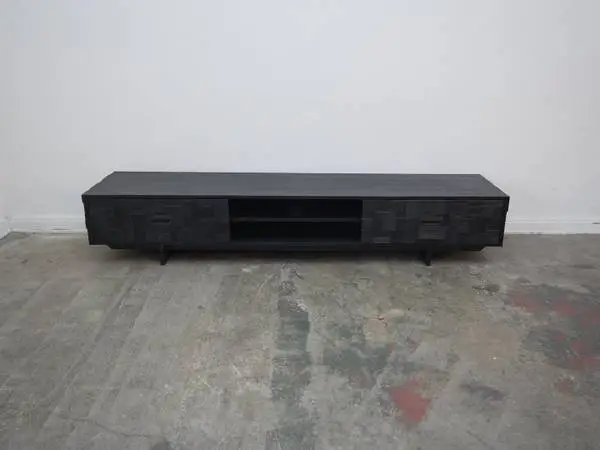 Large Black Teak Wood Console w/ Geomatric Design As-Is (We Have 2) $9