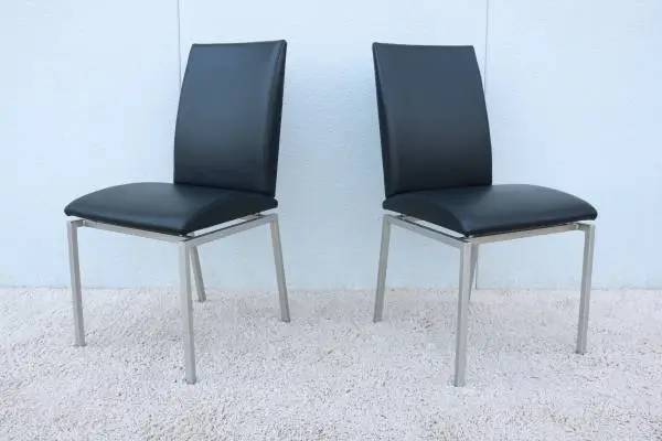 Italian Modern Calligaris Black Leather Dining Chairs - a Pair