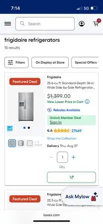 Brand new unopened side by side refrigerator