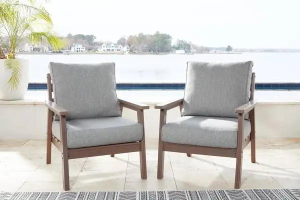 2 Ashley Furniture Outdoor Lounge Armchairs w/ Cushions