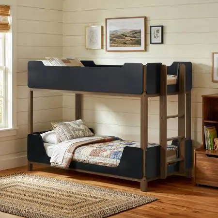 **Twin Over Twin Wood Bunk Bed Black and Walnut Finish**