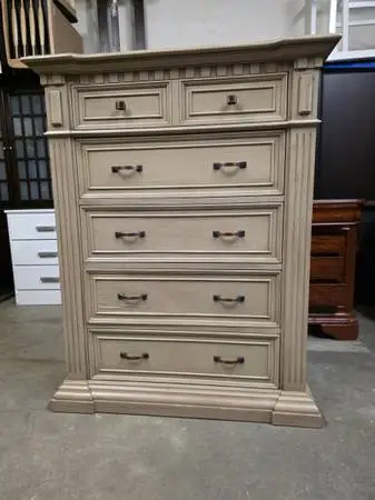 Modern Light Brown Rustic 5 Drawer Tallboy Dresser