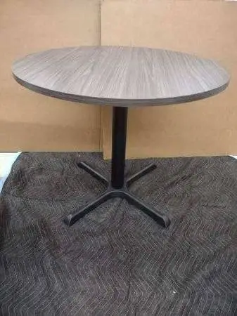 1- 36 Round Gray Laminate Tabletop w/ Black Metal X Base