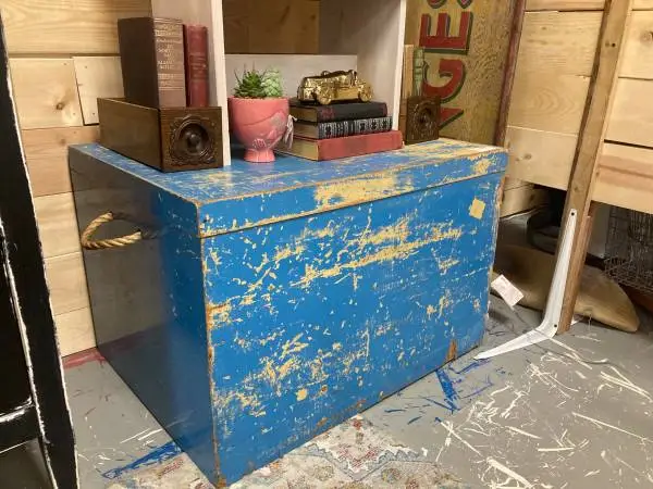 Vintage Large Blue Wooden Chest