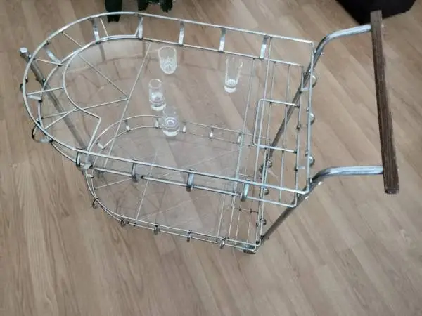 1970s Italian Chrome & Glass Bar Cart Oak Handle MCM Hollywood Regency