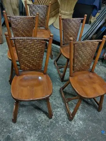Old Hickory Side Chair American Provisional with Rattan Back