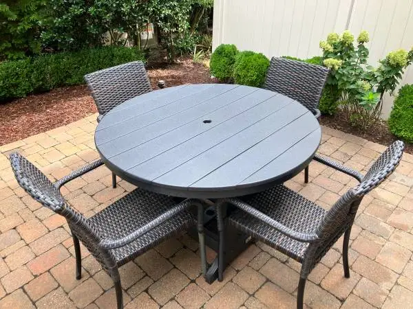 High End Polywood Patio Table & Wicker Chairs