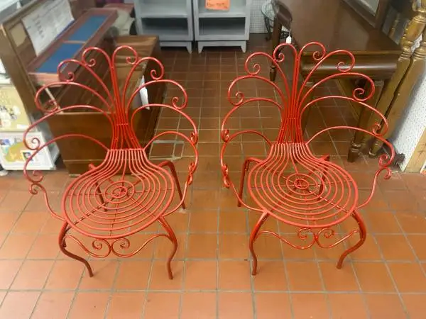 Sale! Take an EXTRA 15% off ~ Pair of Vintage Red Metal Peacock Design Chairs