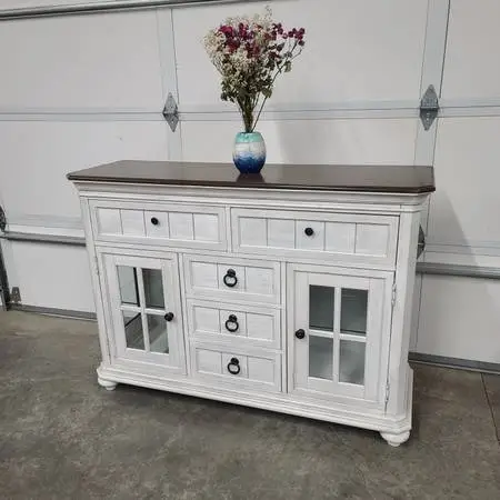 White Wood Top Buffet/Entry Cabinet.