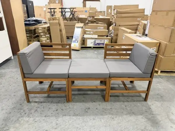 3-Piece Modular Outdoor Acacia Wood Brown And Gray Patio Set Brand New