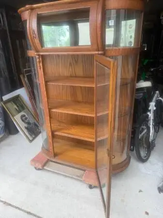 Oak Antique China cabinet bow glass $100 reduced from $200