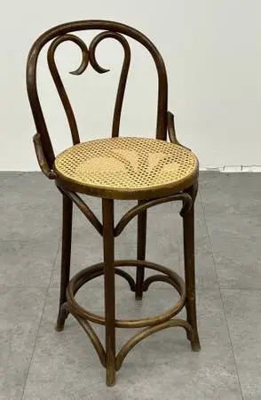 Vintage Thonet Stool Counter Height Bentwood Bar Stool w Cane Seat