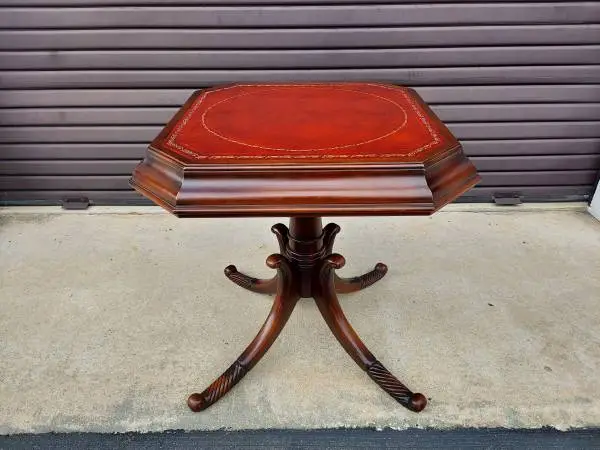 Vintage English Regency Table with Red Leather Top.
