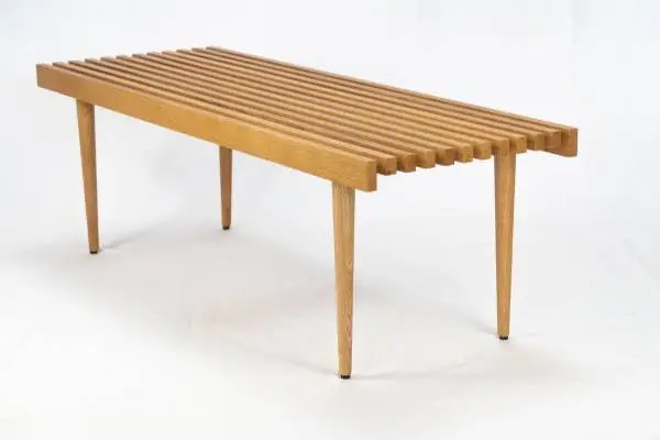 Mid Century Style Coffee Table or Oak Bench with Slatted Slat Wood Top