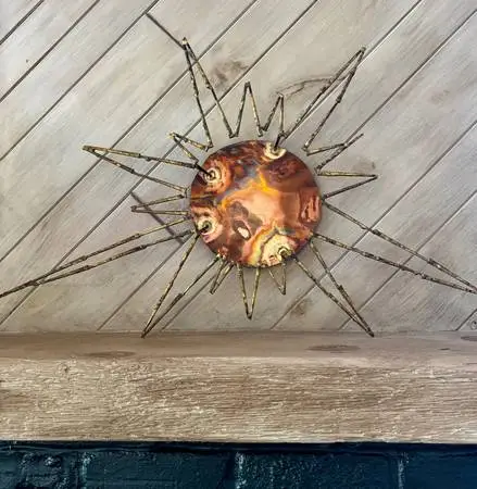 Signed 1970s Brutalist Copper Sunburst Wall Art