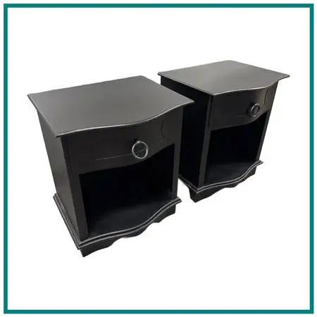 Restoration Hardware 18th C. Black Baroque Curved Metal Nightstands, P