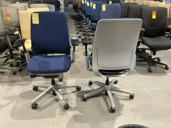ergonomic Steelcase Amia Office Chair w/ Blue Fabric and Gray Frame
