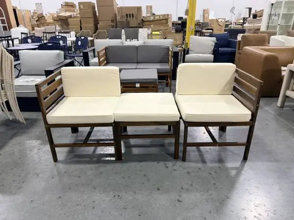 3-Piece Modular Outdoor Acacia Wood Brown White Patio Set Brand New