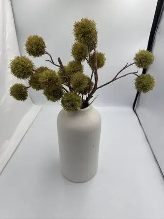 C&B White Vase W/ Green Pom Poms- 5X18X16H