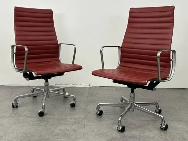 Eames Aluminum Group Chair 2 Red Leather Highback Chairs $795 Each