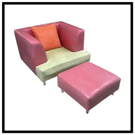 Celery Micro-suede + Rose Pink Leather Chair + Ottoman