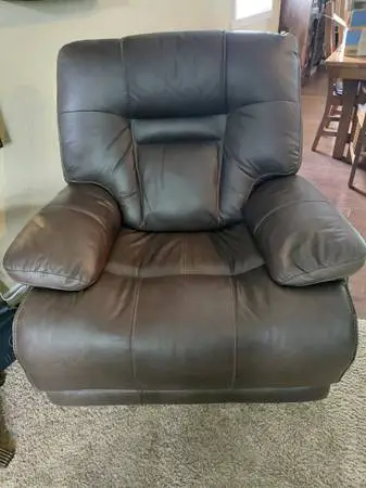 leather overstuffed power recliner