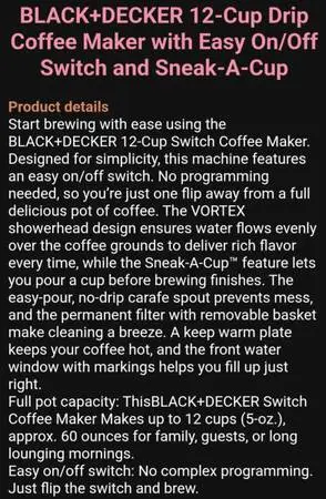 Black & Decker Coffee Maker 12 cup