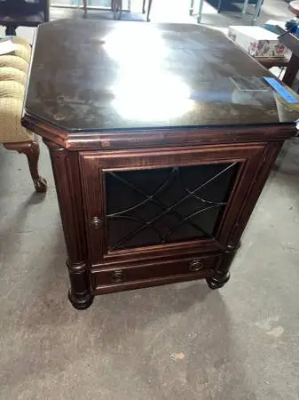 Cherry Color Glass Top End Table