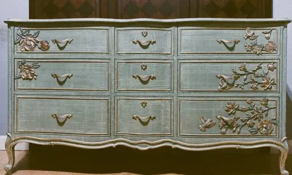 Elegant Custom Designed Linen Texture Drexel Touraine Dresser in Thyme