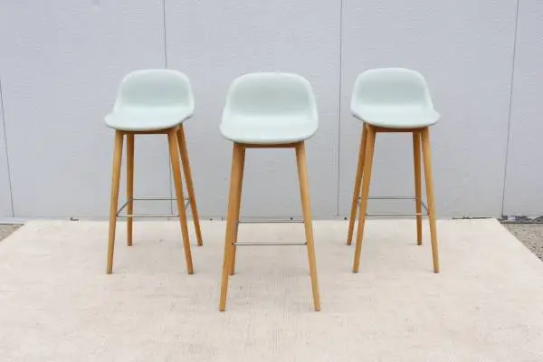 Danish Iskos-Berlin for Muuto Fiber Bar Stools Oak Wood Base, Set of 3