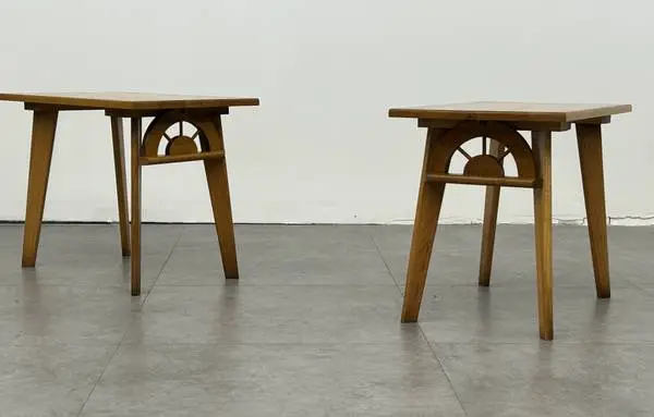 Mid Century End Table Western Wagon or Ships Wheel Side Tables