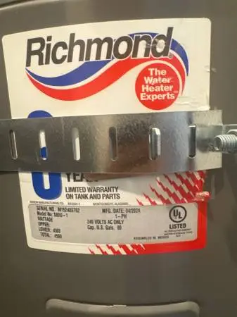 2024 Richmond 80-Gallon Solar / Electric Storage Tank (Model S80U-1)