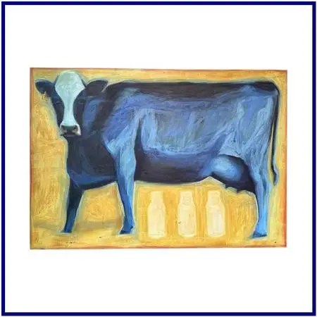 Suzanne Frazier Blue Cow Oil On Canvas Painting
