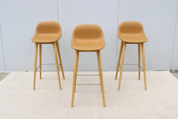 Iskos-Berlin for Muuto Brown Fiber Bar Stools Oak Wood Base, Set of 3