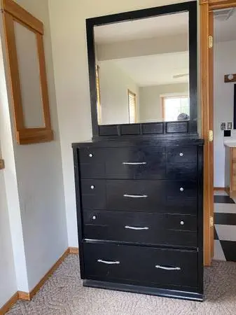 Medium Sized Black Enamel Dresser W/Mirror