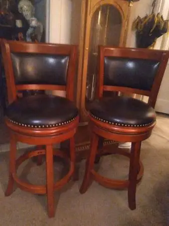 2) Wood/Leather Padded Swivel Bar Stools $280/OBO