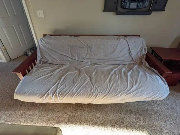 FUTON frame, mattress and end table