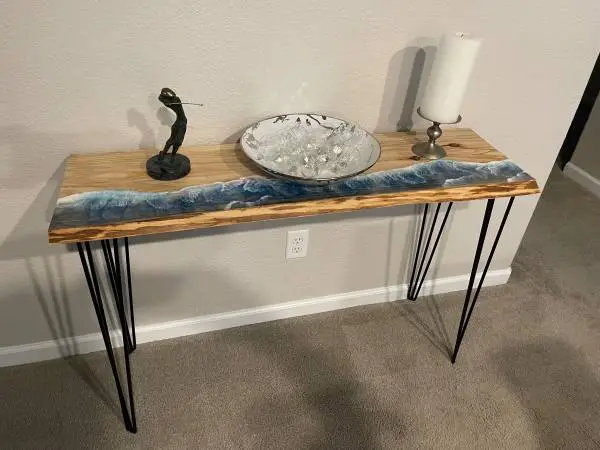 Custom built live edge sofa console table