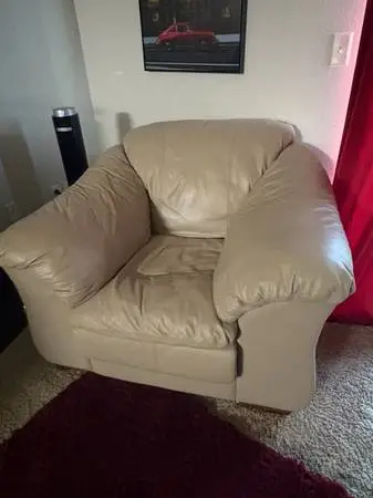 Leather coach, chair and ottoman