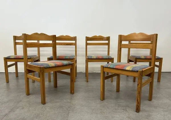 Mid Century Dining Chair Set of 6 Vintage Swedish Pine Chairs
