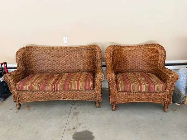 Vintage Pier 1 Wicker & Rattan Loveseat + Chair Set