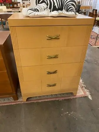 Vintage Blond 6 Drawer Tall Boy Dresser