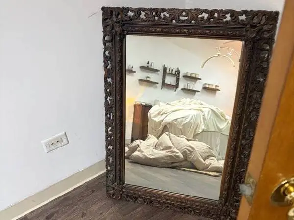 antique carved wood mirror