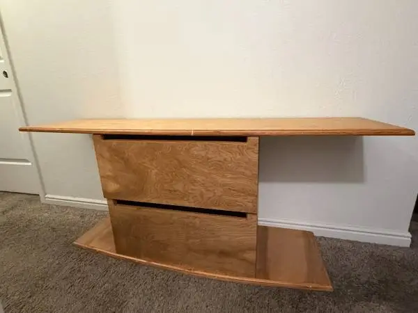 Stunning vintage Postmodern / Mid-Century Modern asymmetrical wood console table