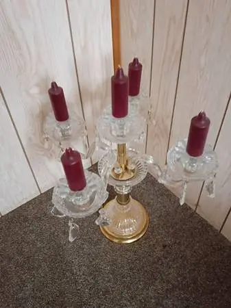 Vintage Handcrafted Crystal 5 Tier Candleabra.