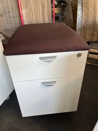 Mobile Pedestal Cabinet -White (with Brown cushioned tops)